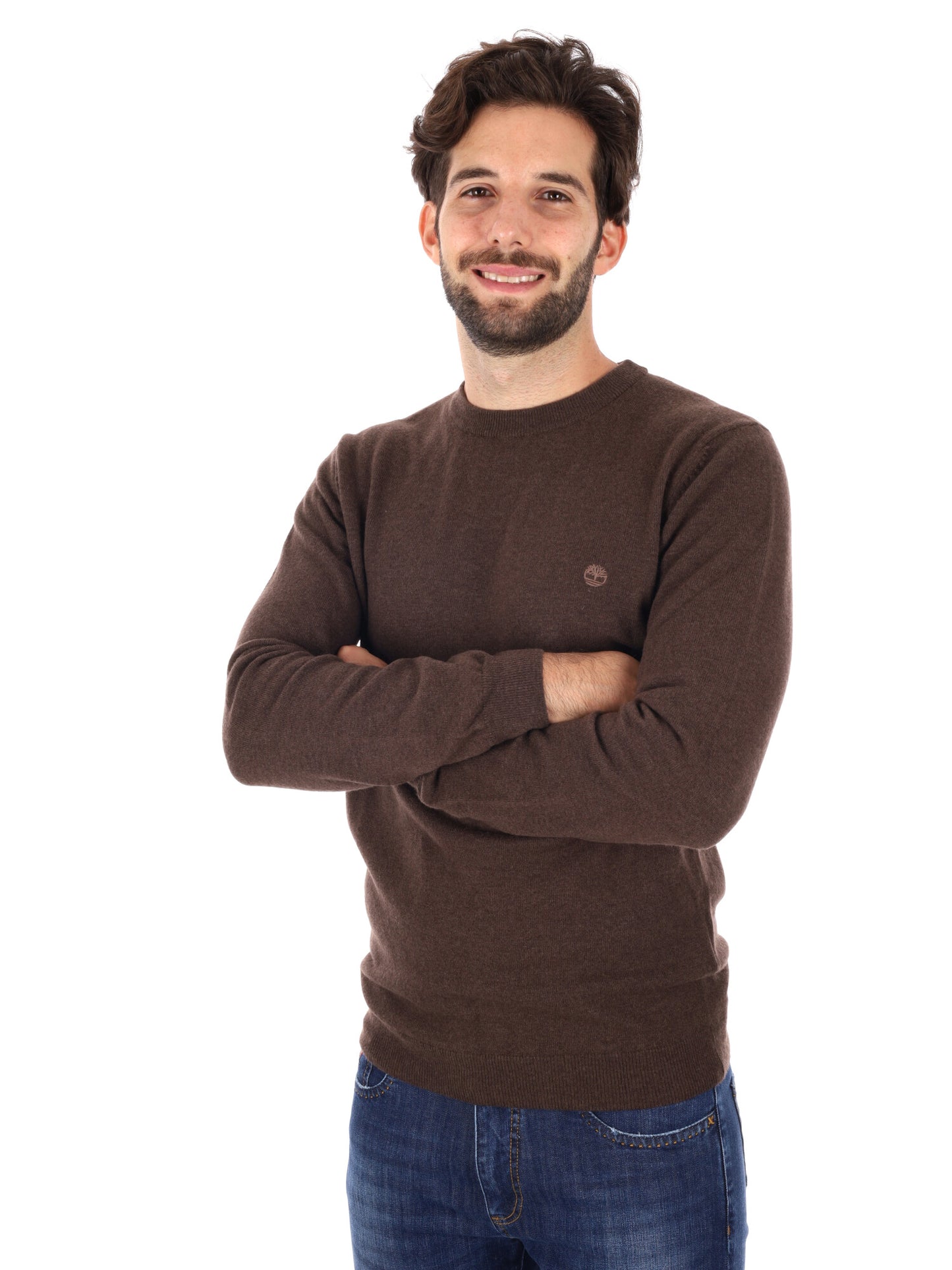 PULLOVER GIROCOLLO IN LANA MERINO TIMBERLAND DA UOMO MARRONE