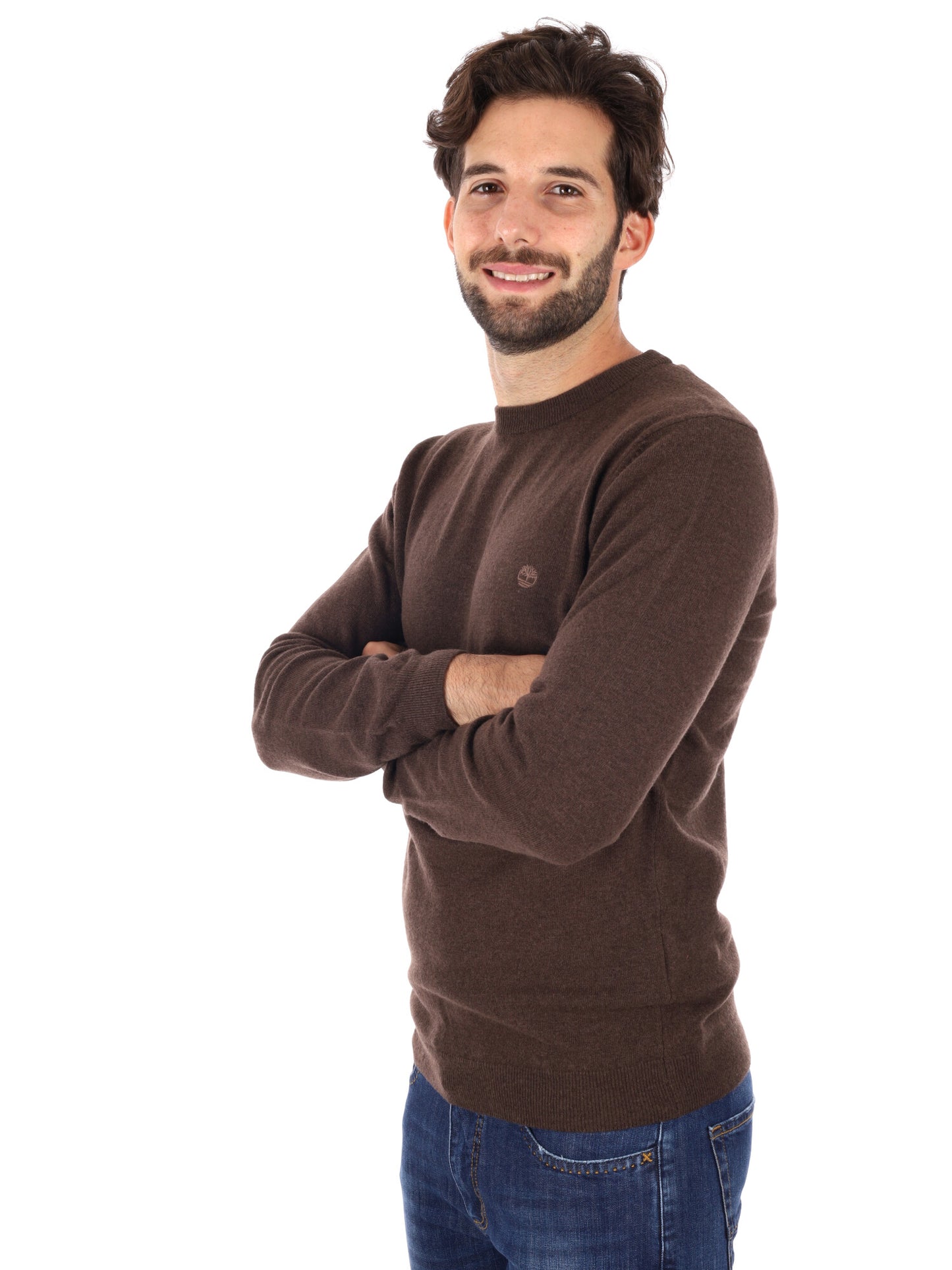 PULLOVER GIROCOLLO IN LANA MERINO TIMBERLAND DA UOMO MARRONE