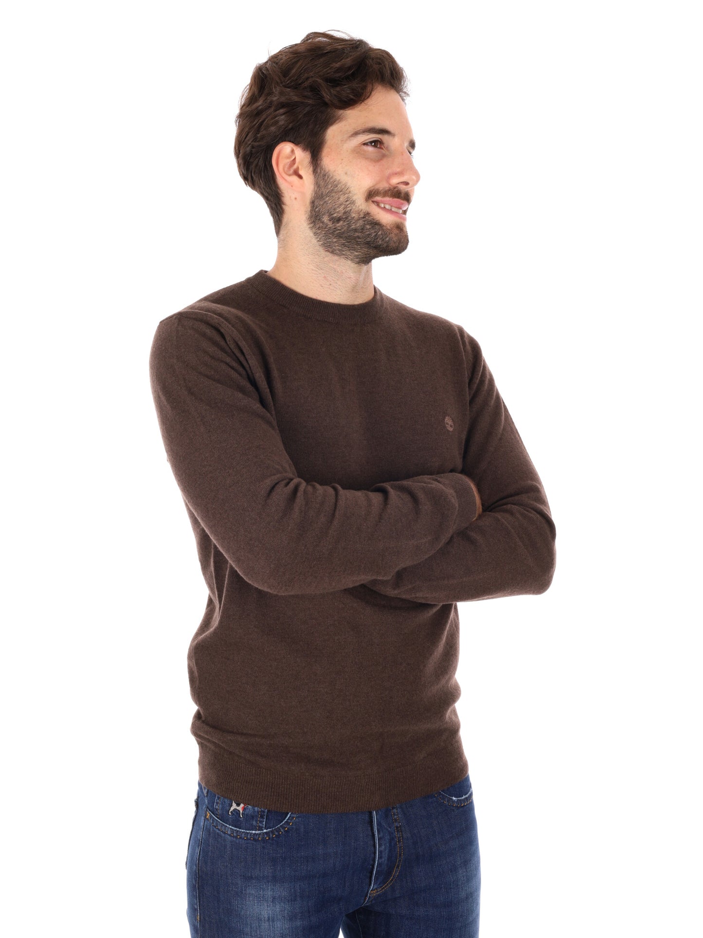 PULLOVER GIROCOLLO IN LANA MERINO TIMBERLAND DA UOMO MARRONE