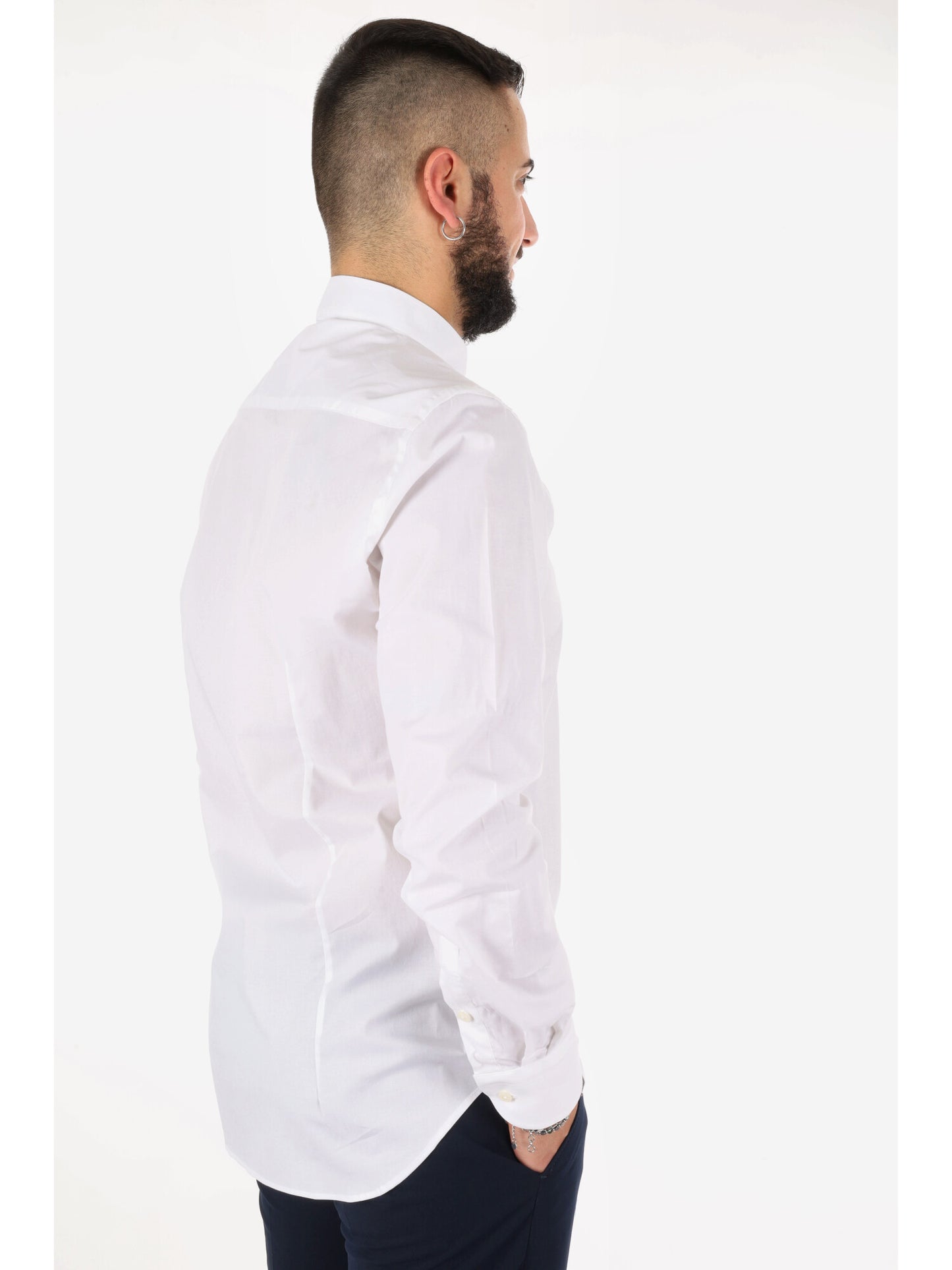 Camicia slim da uomo FB Tiffany bianca con collo coreano aperto