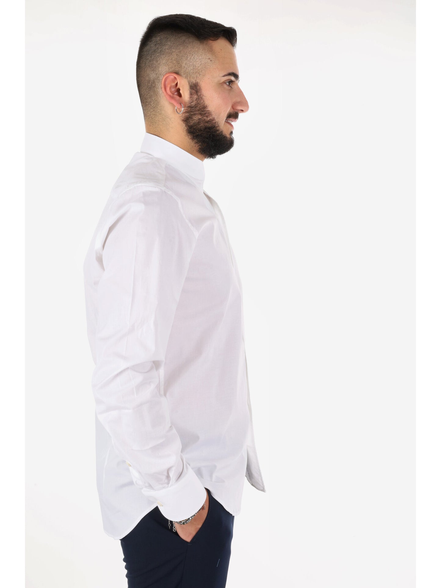 Camicia slim da uomo FB Tiffany bianca con collo coreano aperto