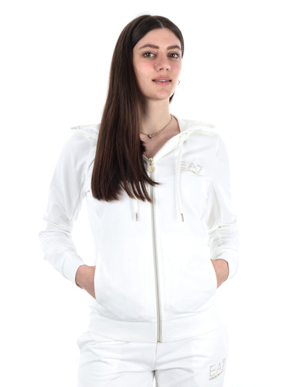 EA7 FELPA ZIP+CAPPUC - BIANCO