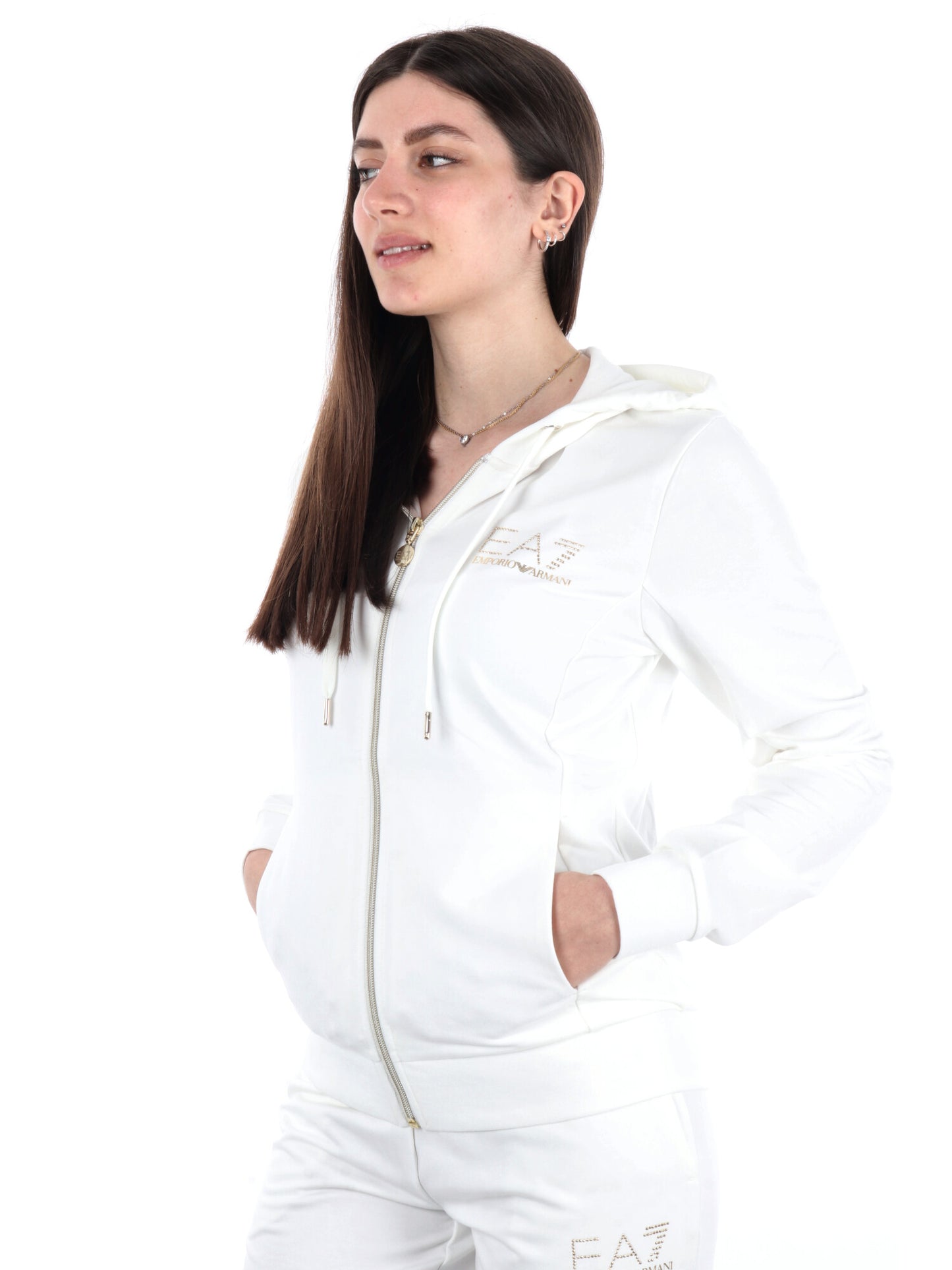 EA7 FELPA ZIP+CAPPUC - BIANCO