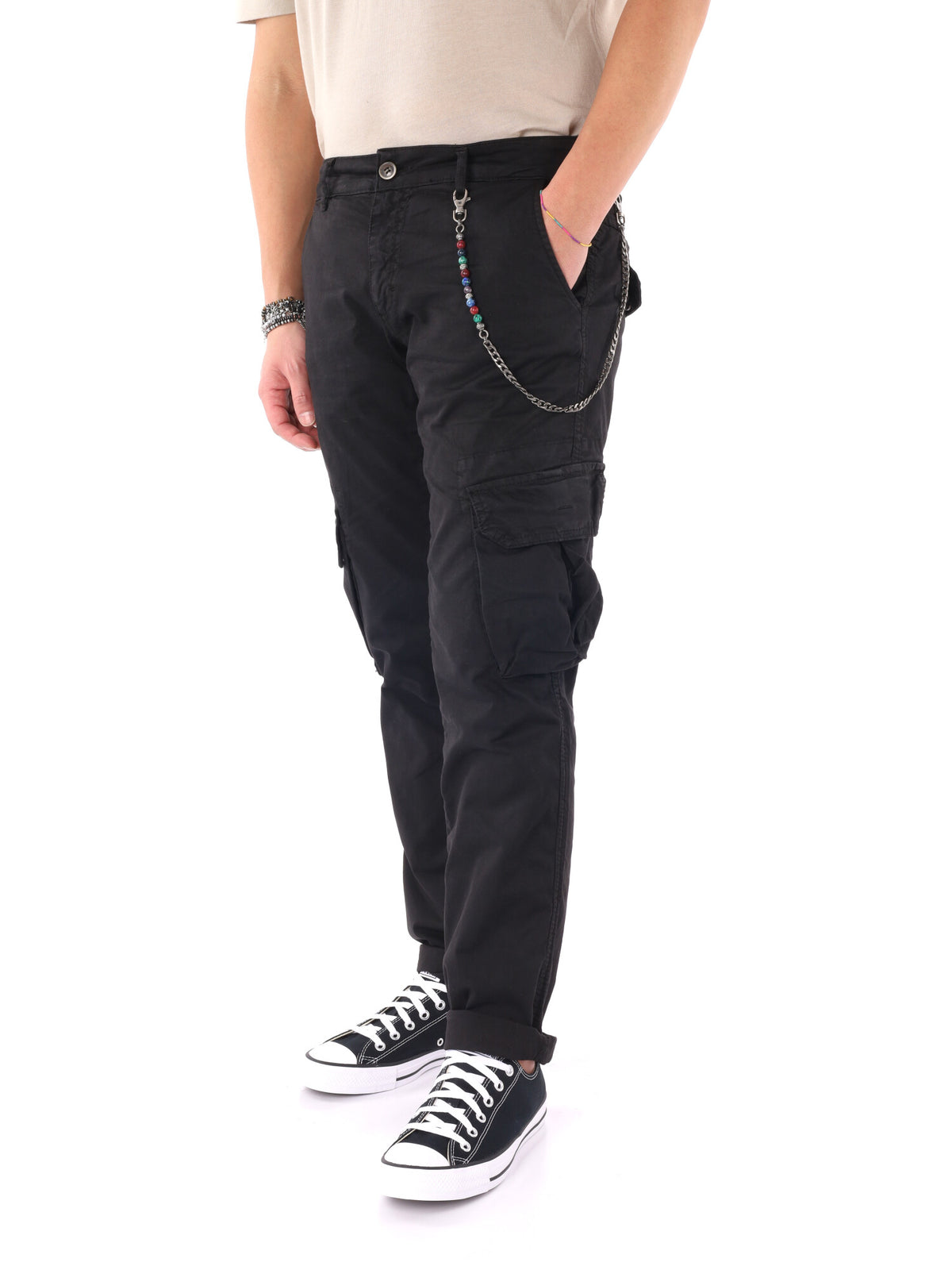 F.b. panta cargo pantalone da uomo nero