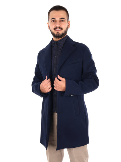 Fb Tucano Spigato Navy, cappotto da uomo blu