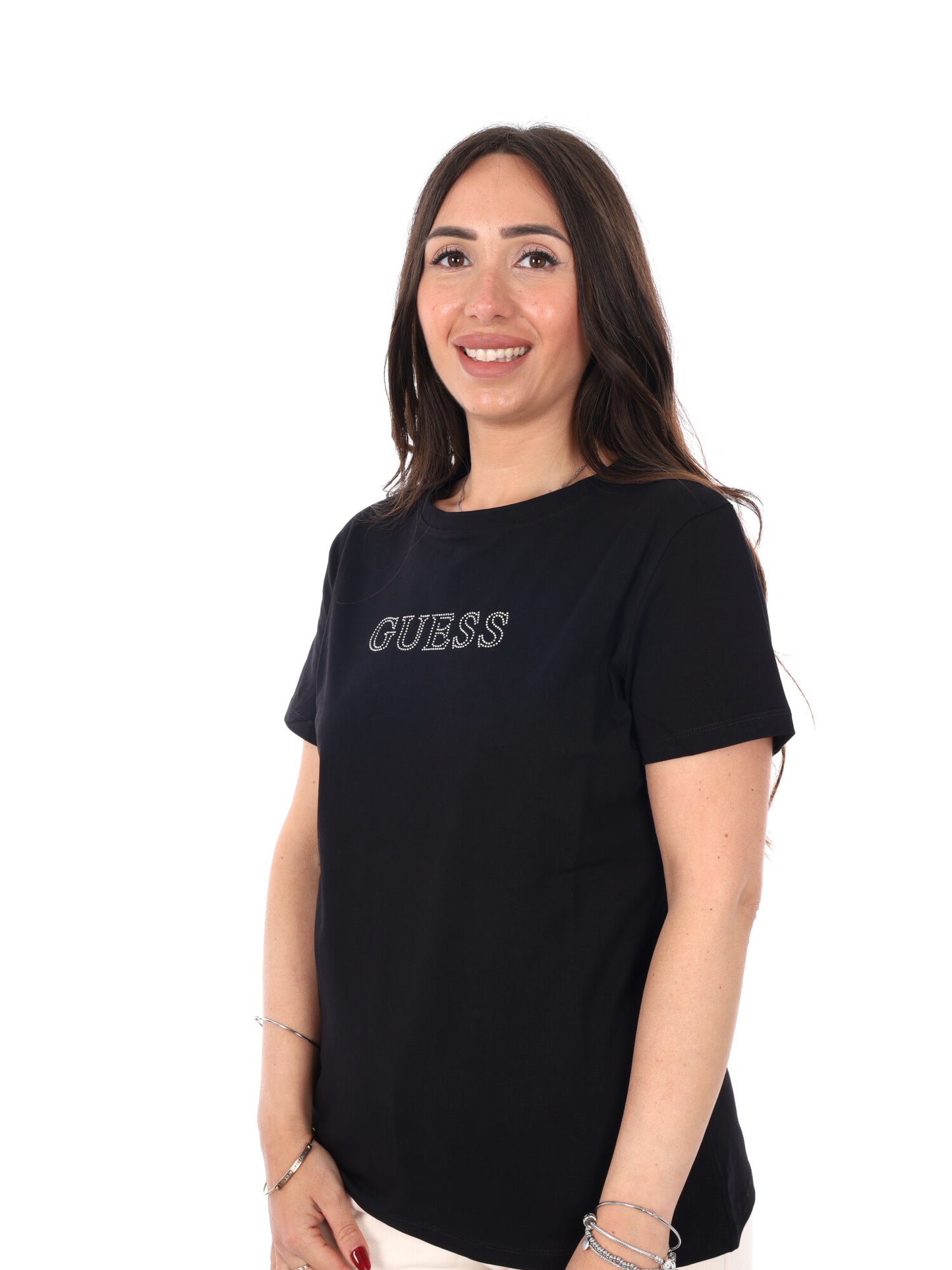 T-shirt Briana di Guess da donna bianca con logo strass