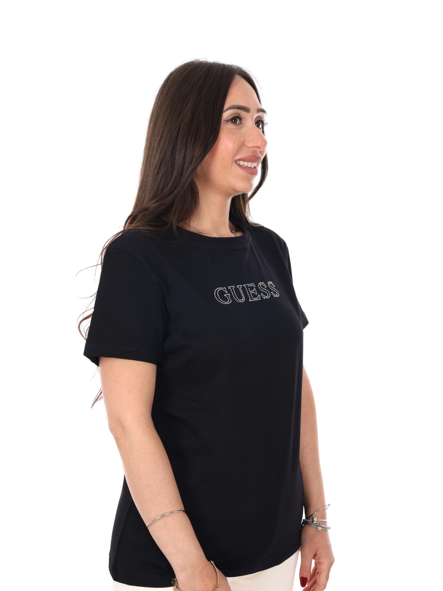 T-shirt Briana di Guess da donna bianca con logo strass