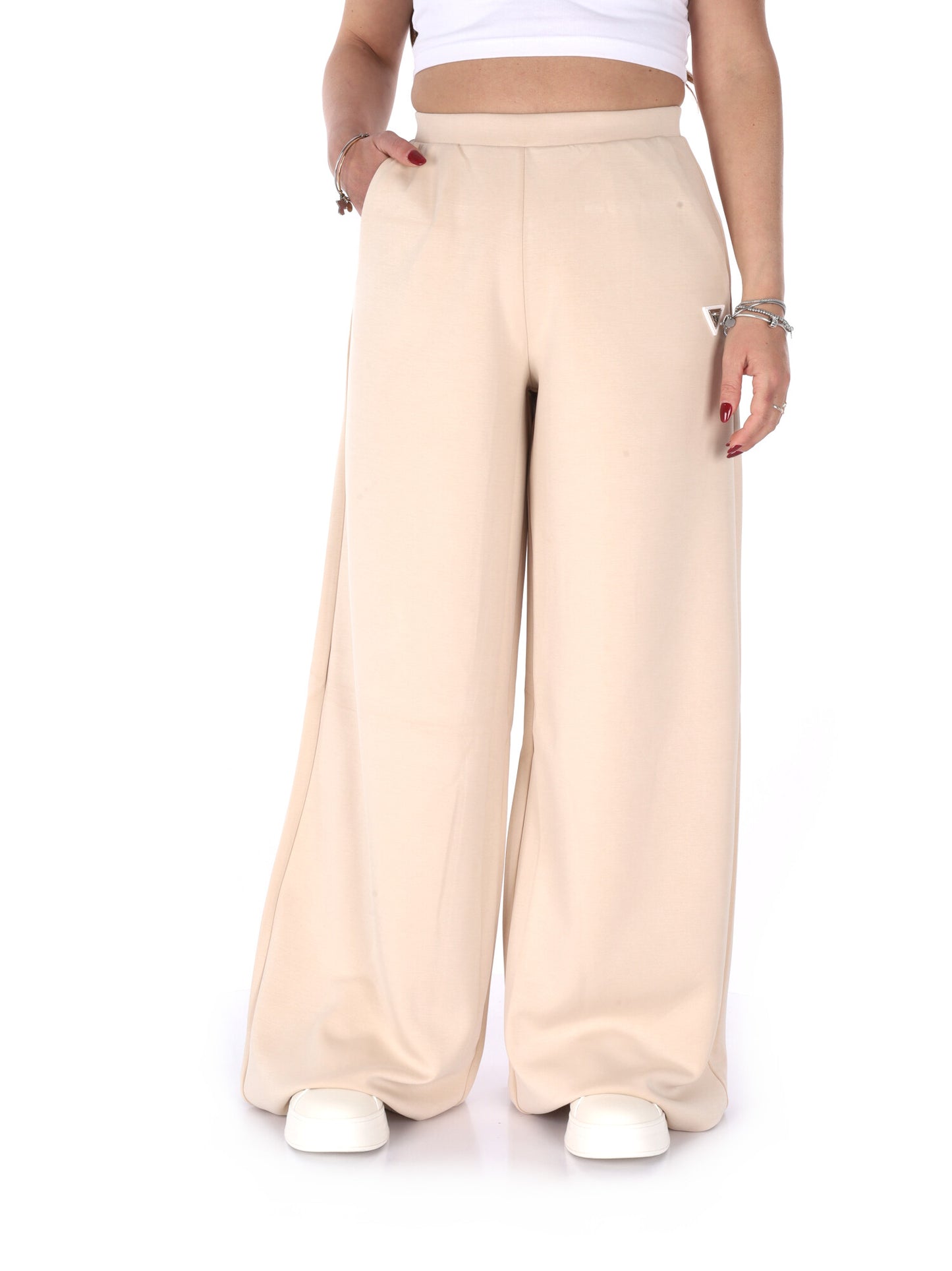 Pantaloni wide leg Guess Olympe beige da donna