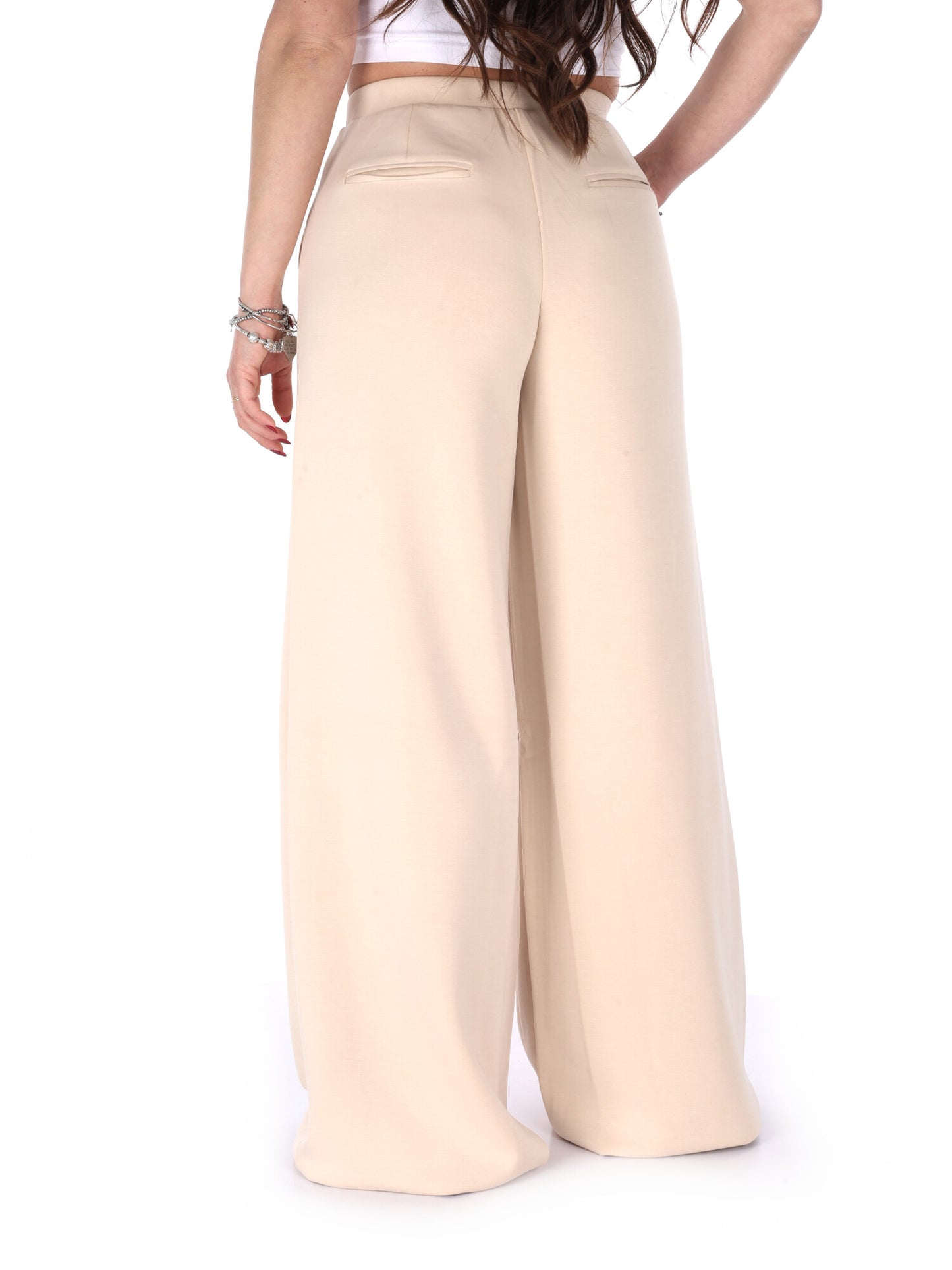 Pantaloni wide leg Guess Olympe beige da donna