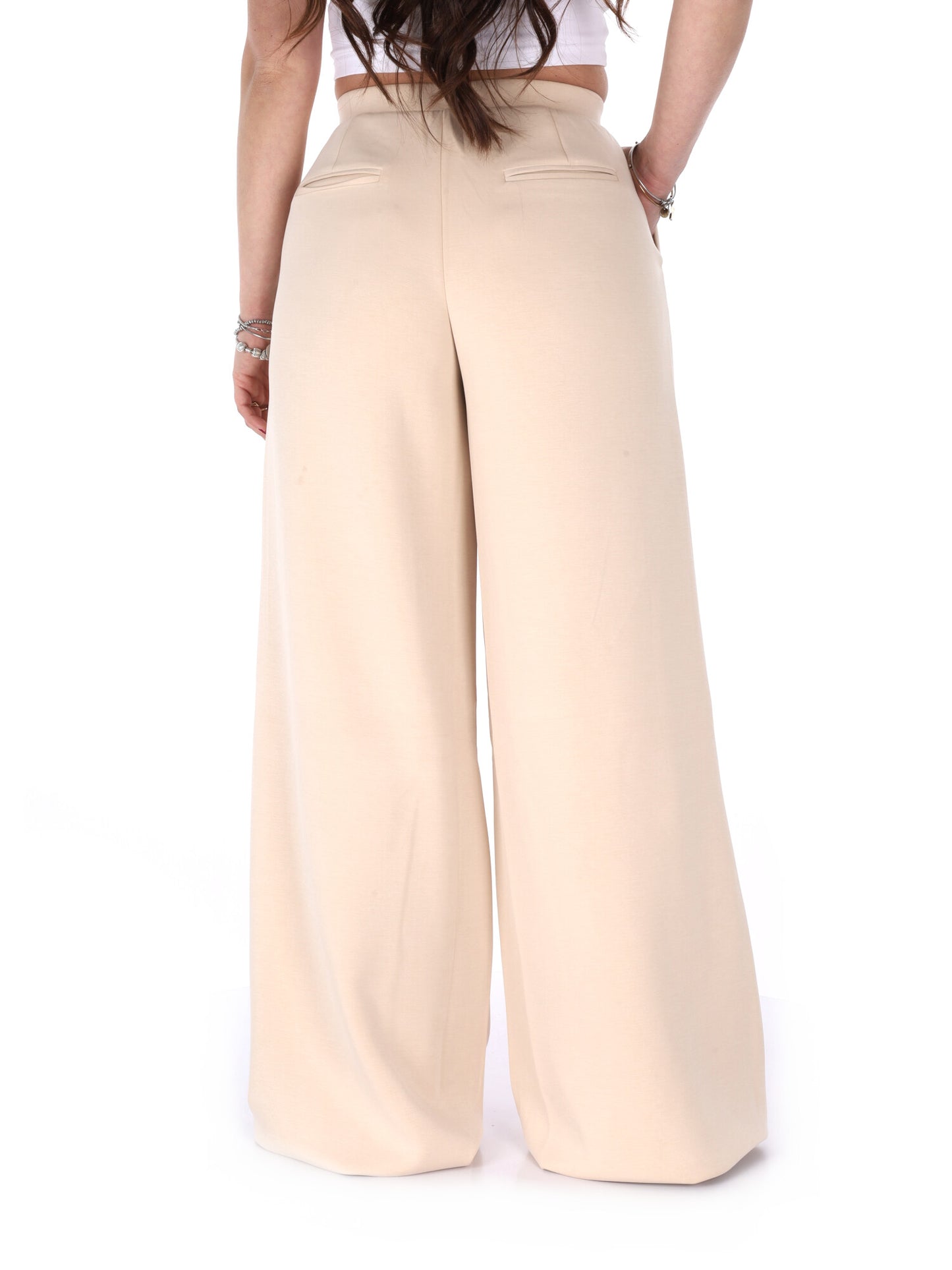 Pantaloni wide leg Guess Olympe beige da donna