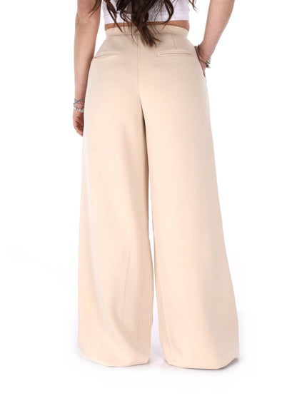 Pantaloni wide leg Guess Olympe beige da donna
