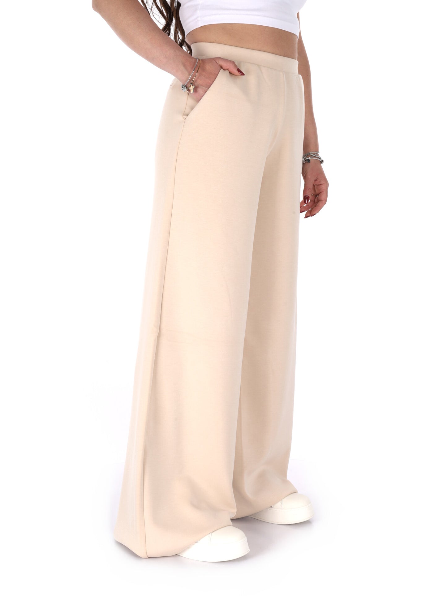 Pantaloni wide leg Guess Olympe beige da donna