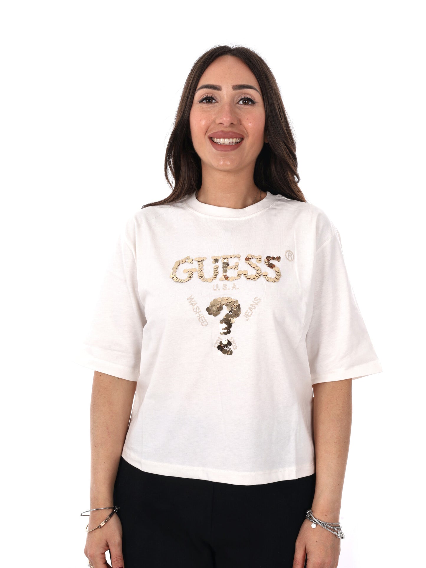 T-shirt Aurelie Boxy con logo ricamato in panna da donna