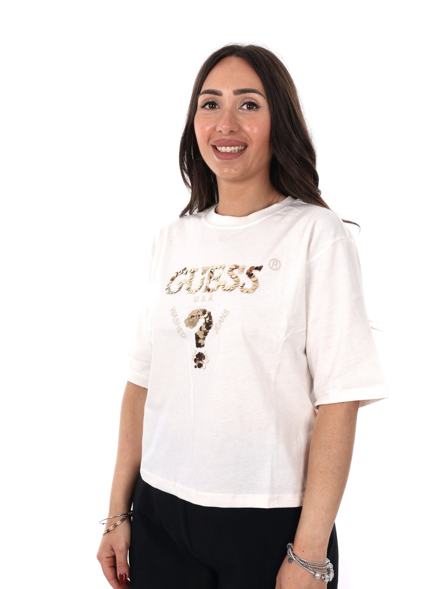 T-shirt Aurelie Boxy con logo ricamato in panna da donna