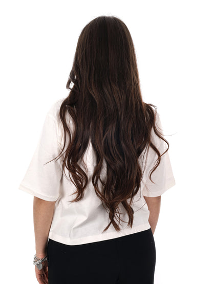 T-shirt Aurelie Boxy con logo ricamato in panna da donna