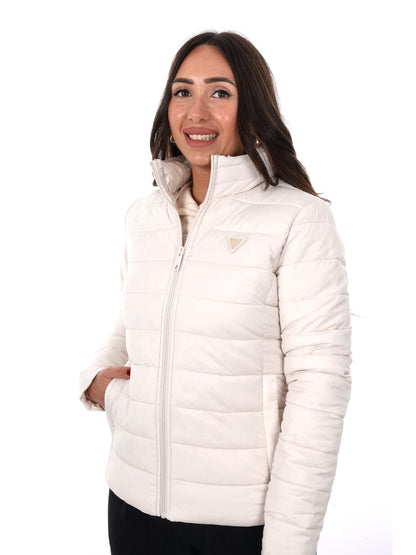 Guess Diann Puffer, giubbotto donna color crema leggero