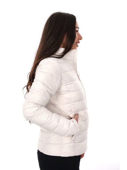 Guess Diann Puffer, giubbotto donna color crema leggero