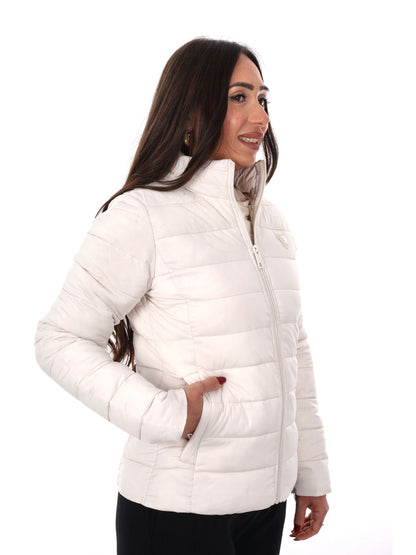 Guess Diann Puffer, giubbotto donna color crema leggero