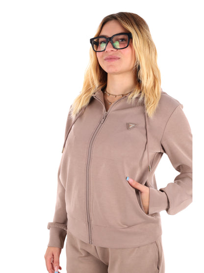 FELPA OLYMPE FULL ZIP E CAPPUCCIO GUESS DA DONNA TAUPE
