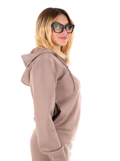 FELPA OLYMPE FULL ZIP E CAPPUCCIO GUESS DA DONNA TAUPE