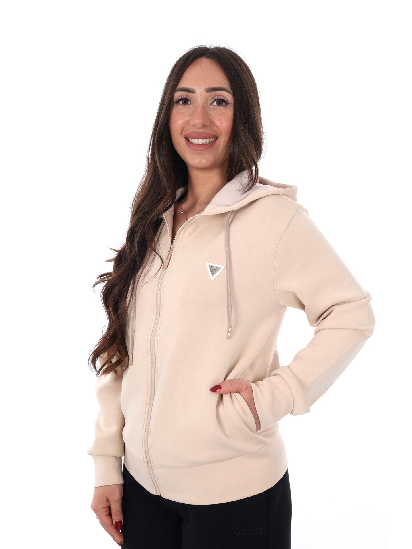 Guess Olympe fullzip, felpa con cappuccio donna beige