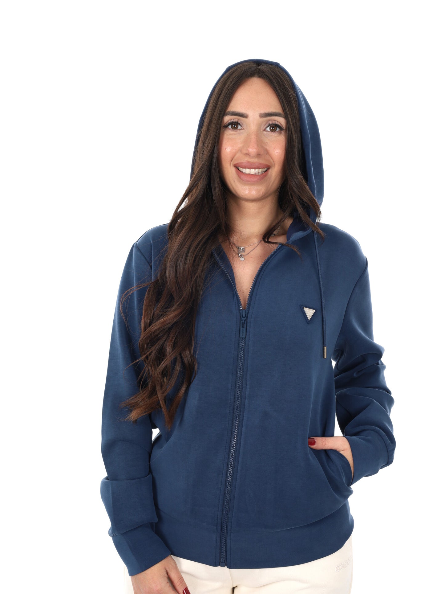 Felpa con zip Guess Olympe fullzip da donna blu
