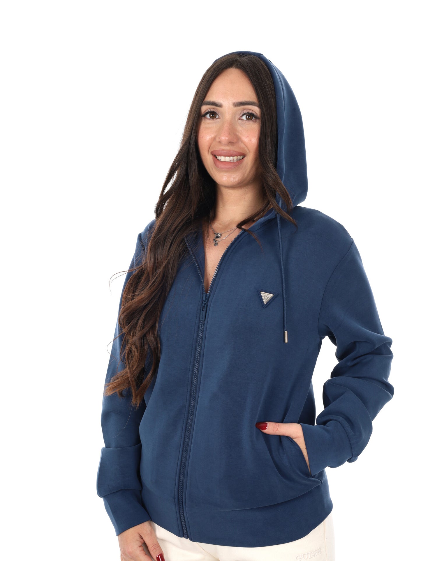 Felpa con zip Guess Olympe fullzip da donna blu