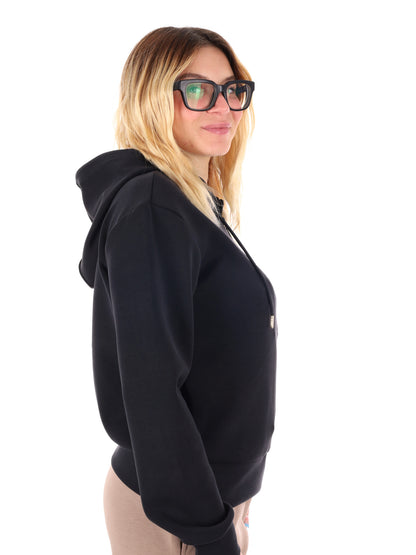 FELPA OLYMPE FULL ZIP E CAPPUCCIO GUESS DA DONNA NERO