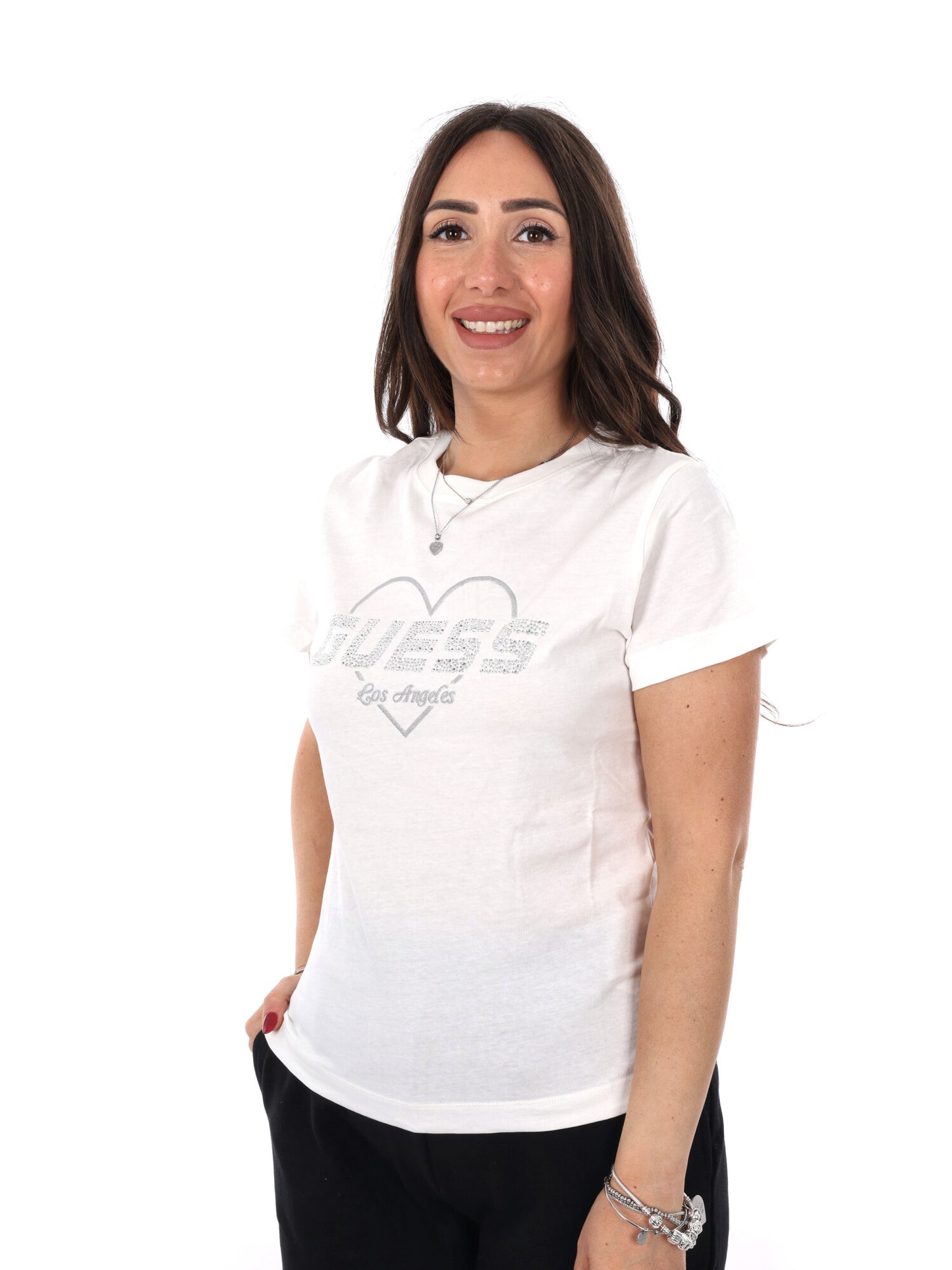 Guess Narciso, t-shirt donna panna in puro cotone