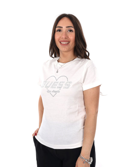 Guess Narciso, t-shirt donna panna in puro cotone