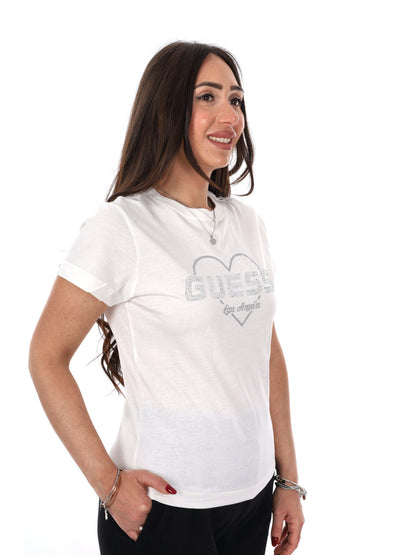 Guess Narciso, t-shirt donna panna in puro cotone