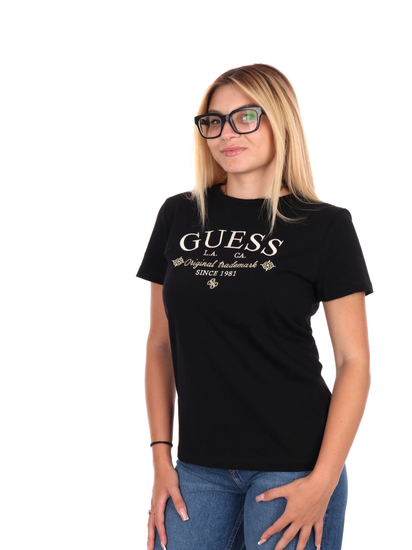 T-SHIRT GLORIA GUESS DA DONNA NERO