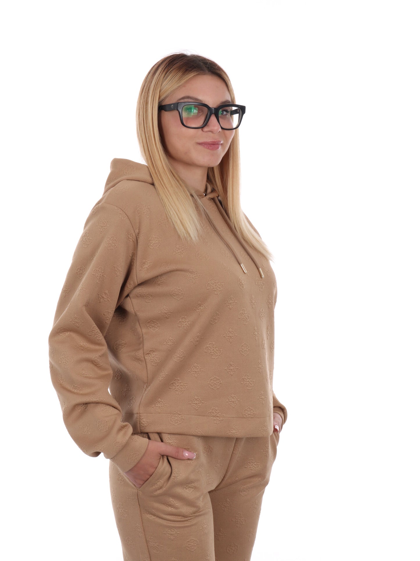 FELPA PEONY CON STAMPA 3D GUESS DA DONNA SABBIA