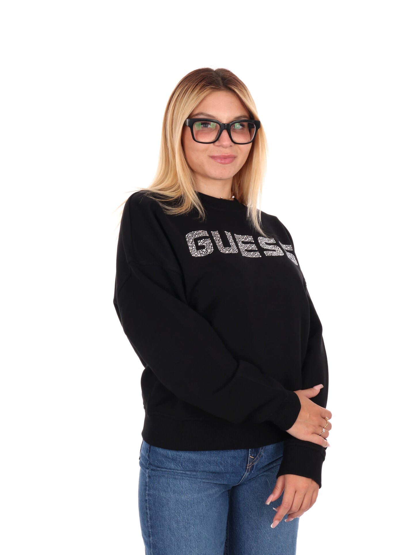 FELPA PRIMULA CON STRASS GUESS DA DONNA NERO