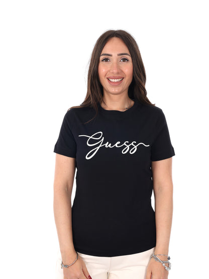 Guess Circe t-shirt slim fit da donna nera con logo frontale