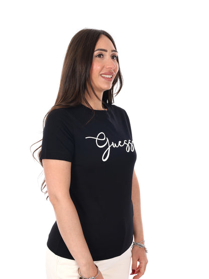 Guess Circe t-shirt slim fit da donna nera con logo frontale