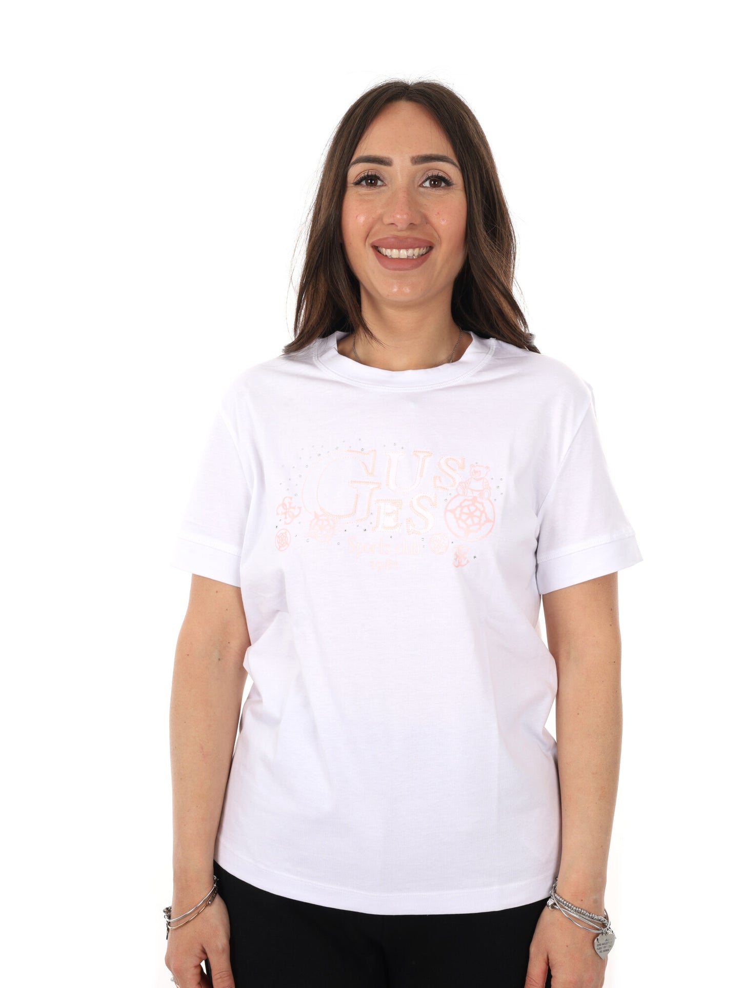 Guess Solange, t-shirt donna bianca a maniche corte