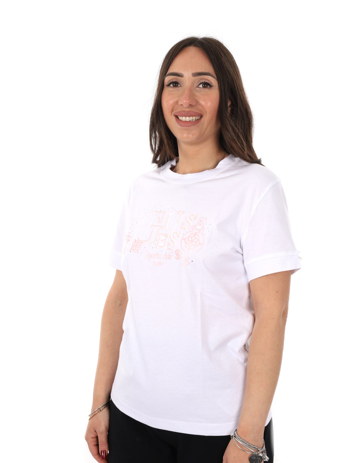 Guess Solange, t-shirt donna bianca a maniche corte
