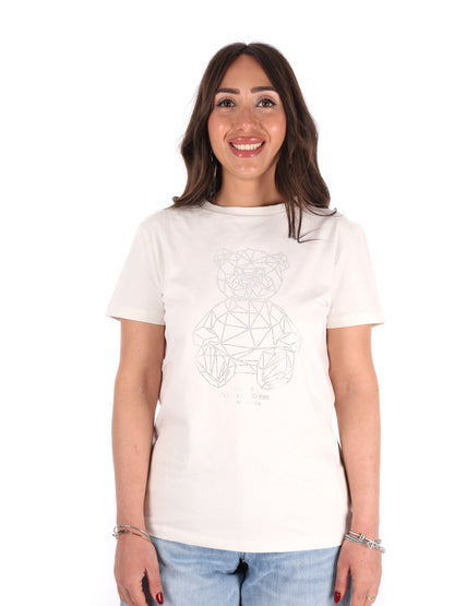 Guess Romy, t-shirt donna bianca con dettaglio strass orsetto