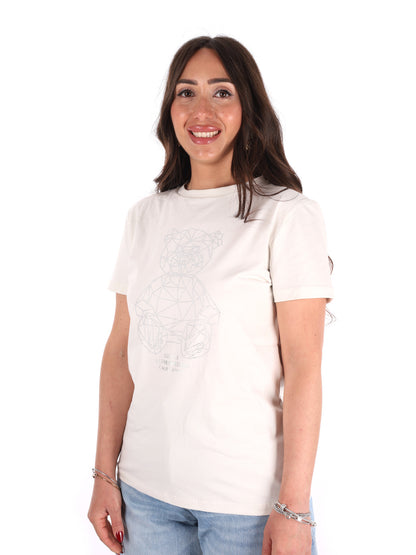Guess Romy, t-shirt donna bianca con dettaglio strass orsetto
