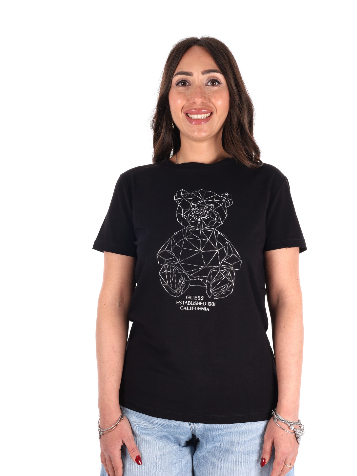 Guess Romy T-shirt donna nera con dettaglio strass