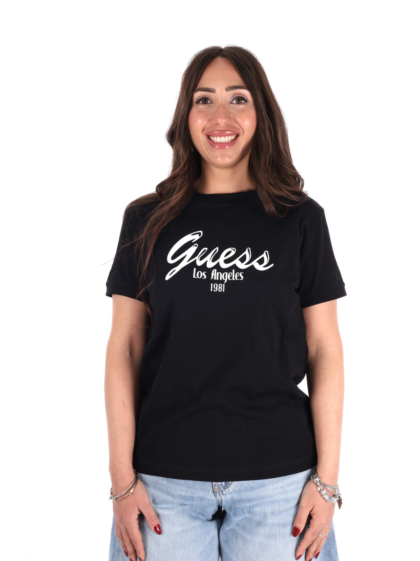 T-shirt maniche corte Guess Andrea da donna in nero
