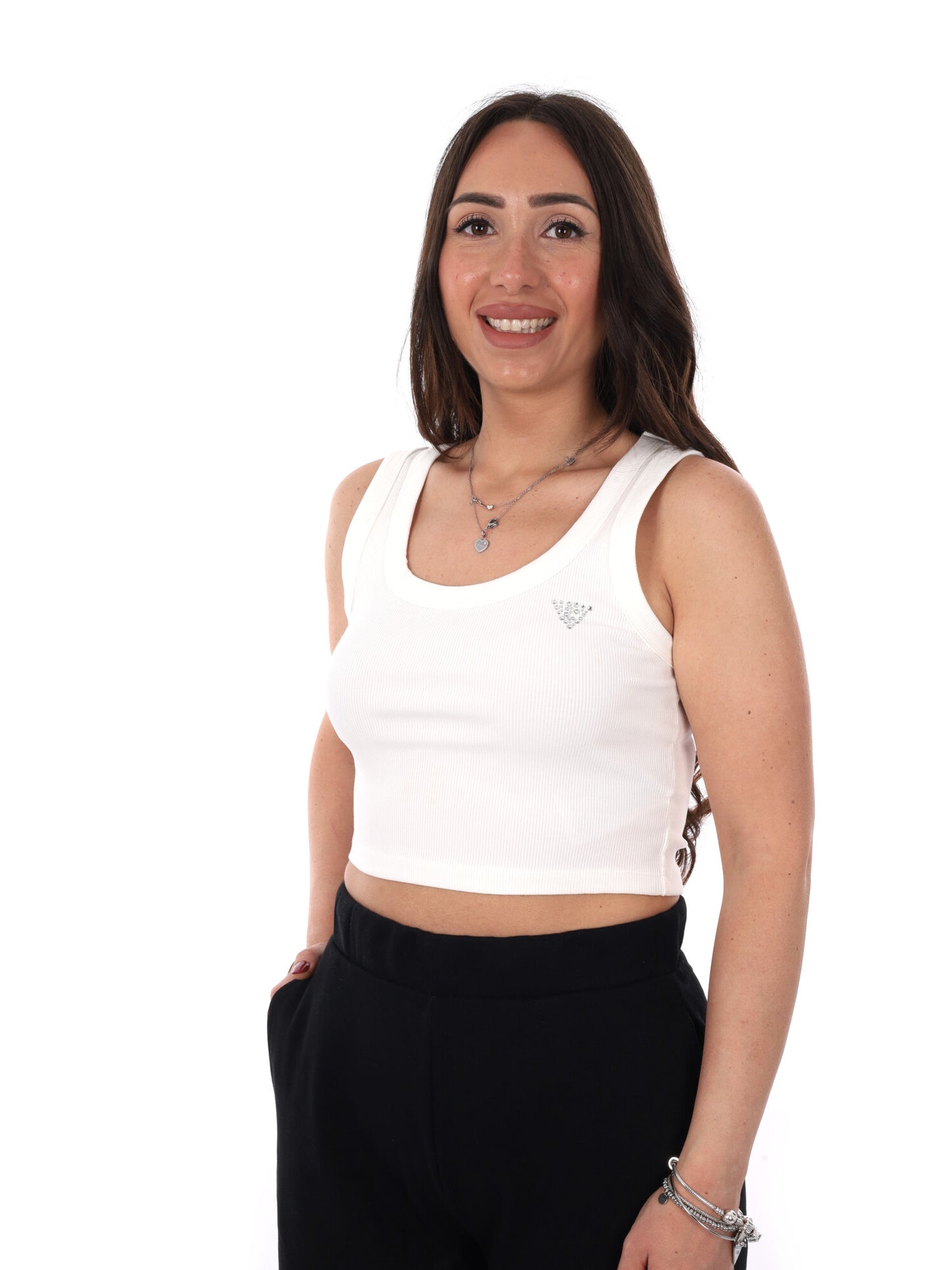 Guess Silvy Rib Tank, canotta bianca slim da donna