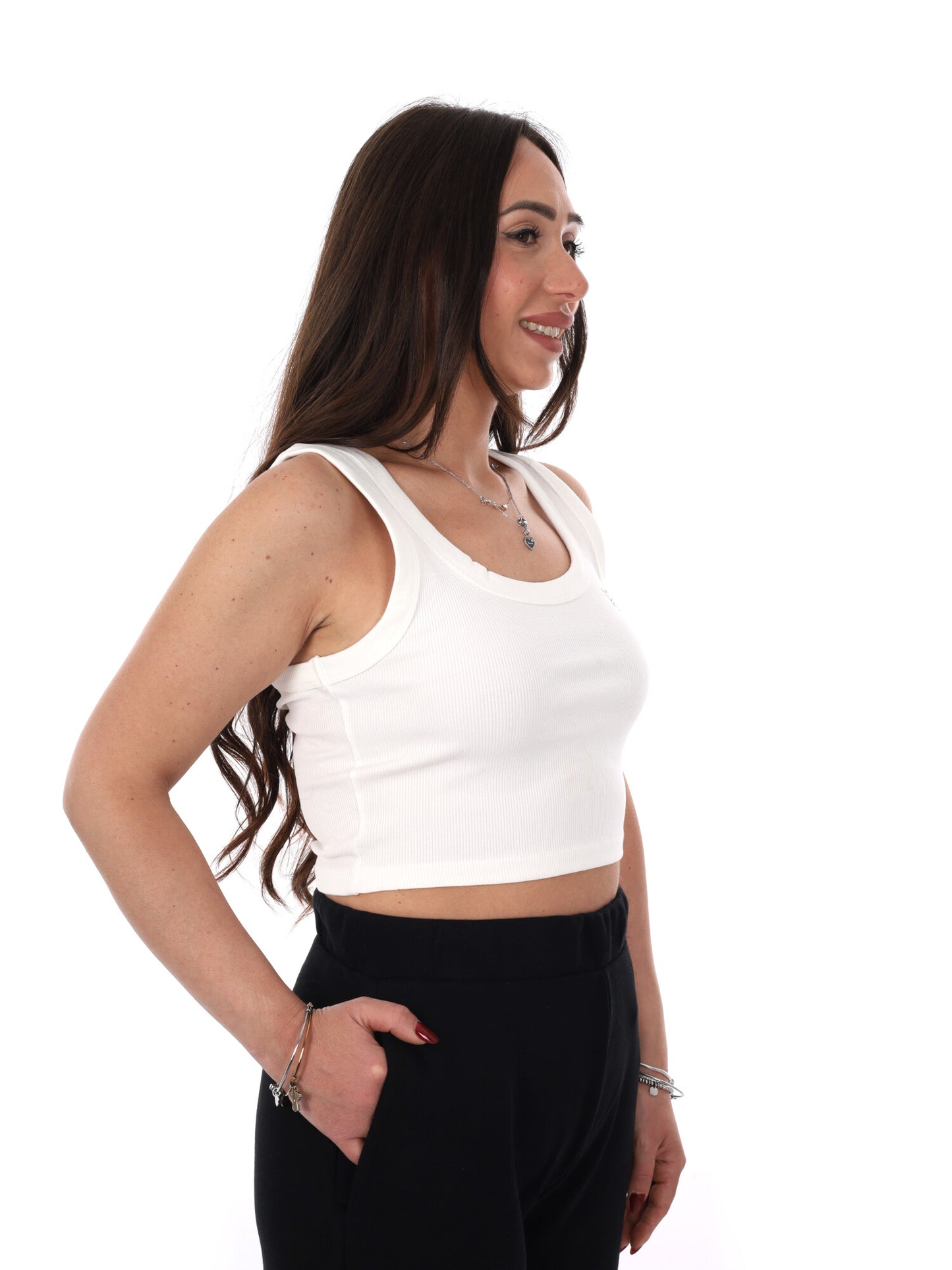 Guess Silvy Rib Tank, canotta bianca slim da donna