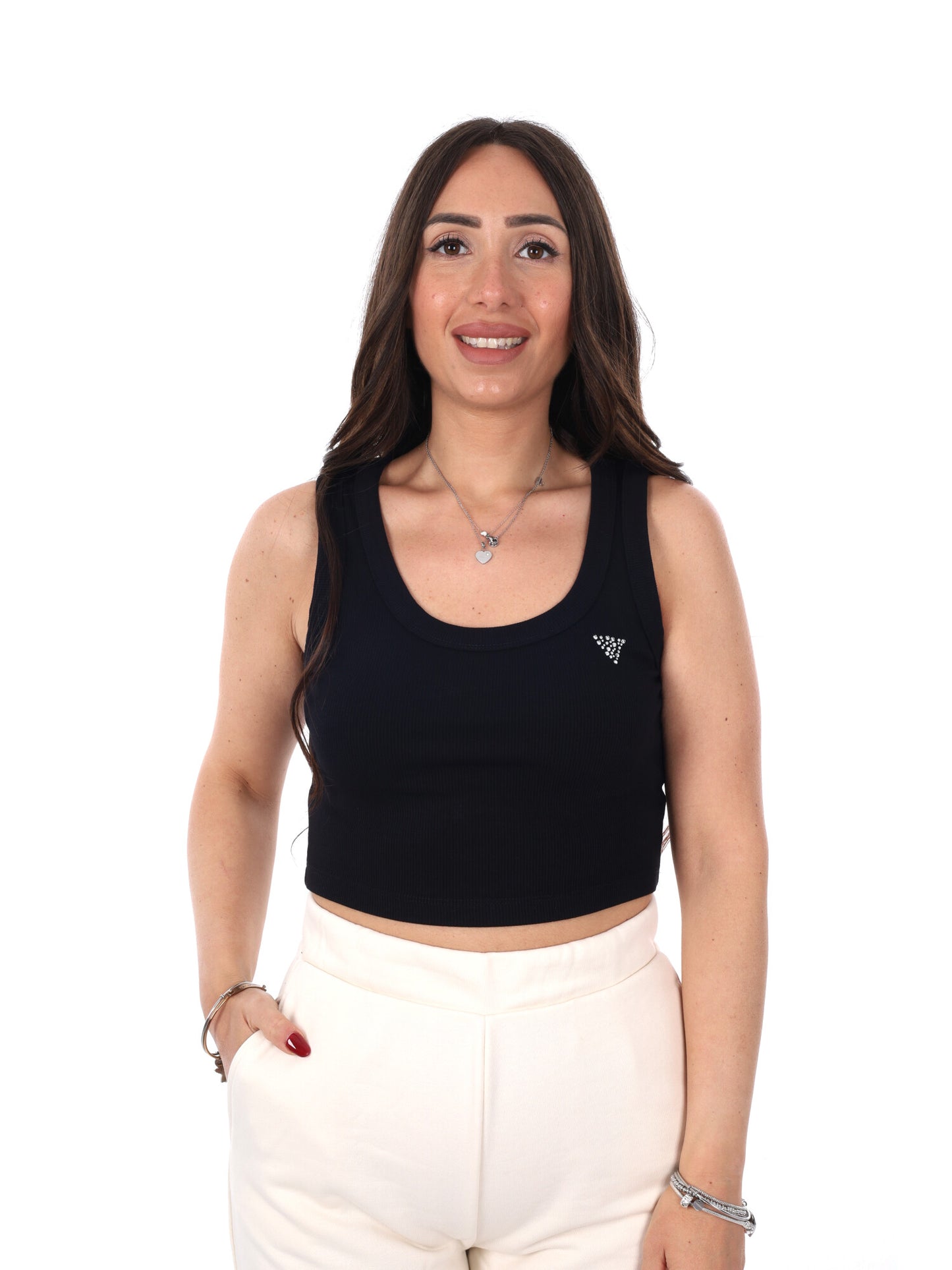 Guess Silvy Rib Tank, canotta donna nera per la primavera-estate