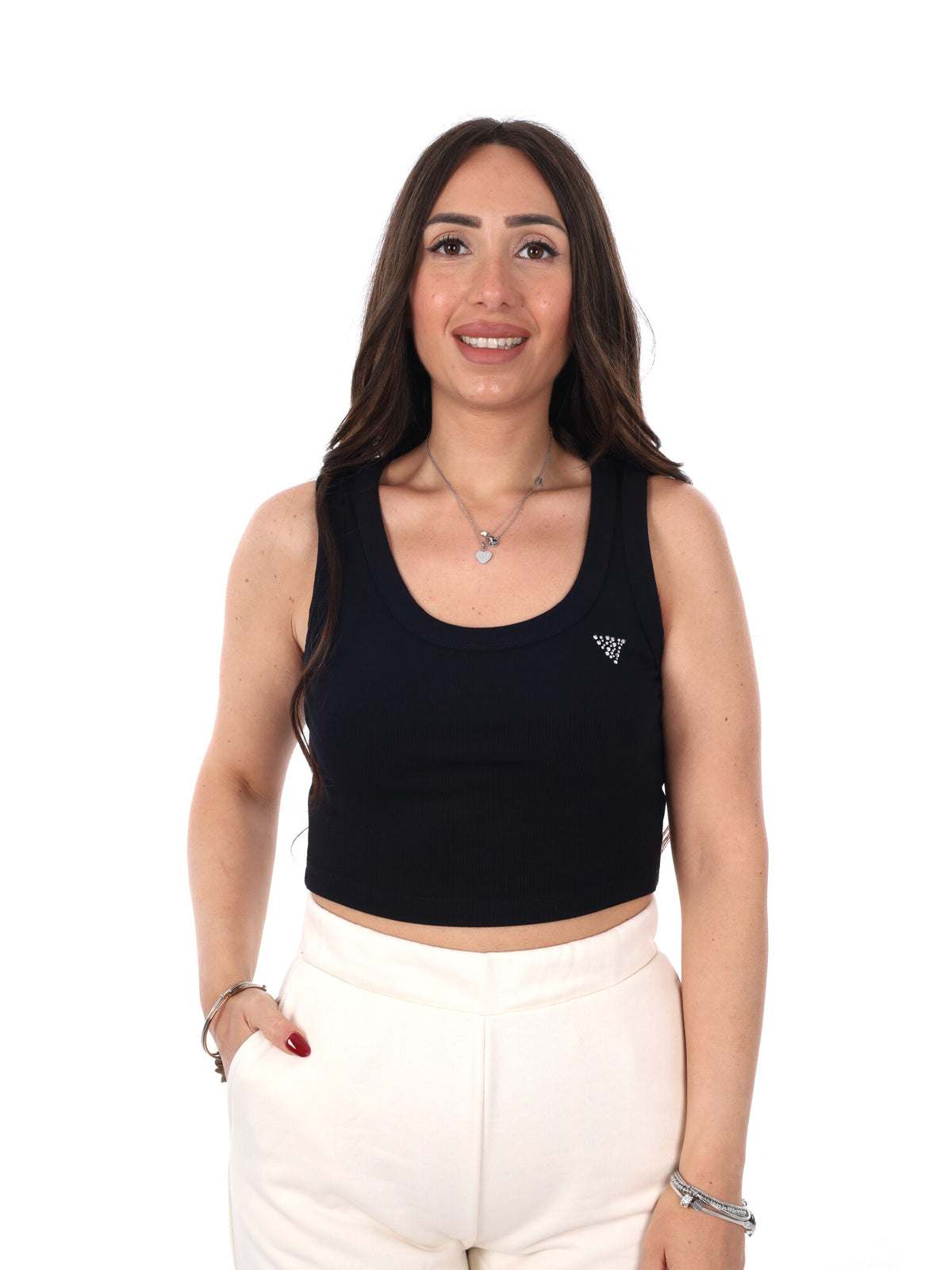 Guess silvy rib tank canotta da donna nero