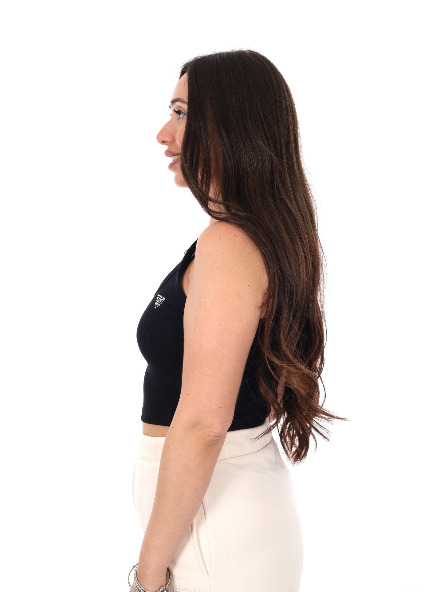 Guess Silvy Rib Tank, canotta donna nera per la primavera-estate