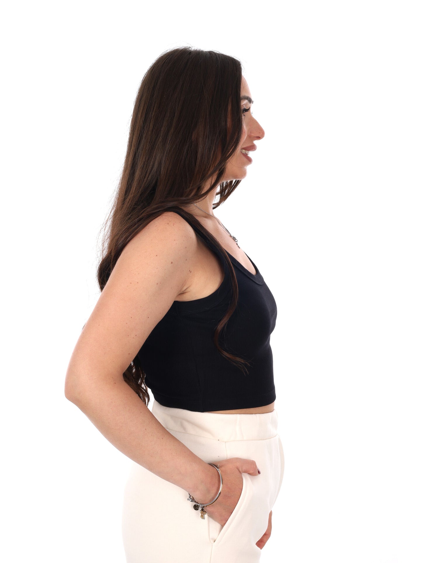 Guess Silvy Rib Tank, canotta donna nera per la primavera-estate