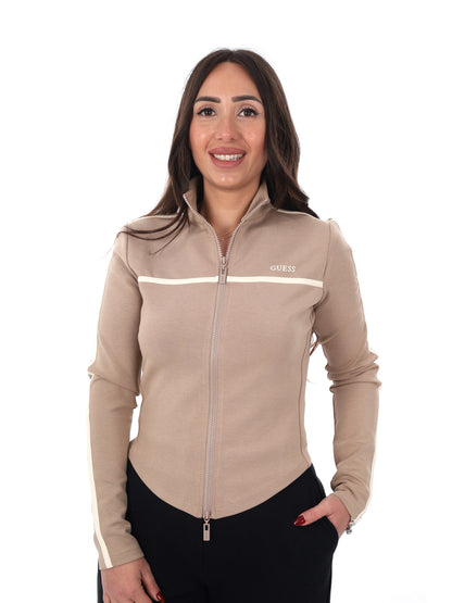 Felpa donna Guess Jasmine con zip integrale beige