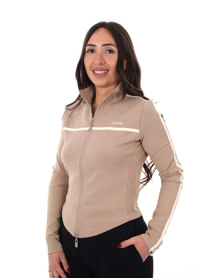 Felpa donna Guess Jasmine con zip integrale beige